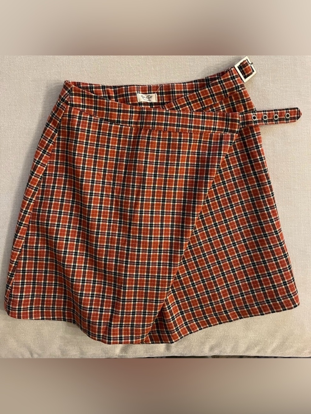 4 for $25- Brandy Melville- John Gault Orange Plaid Wrap Mini Skirt- One Size